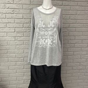 AC DC Women Gray Long Sleeve Graphic T-Shirt Size L